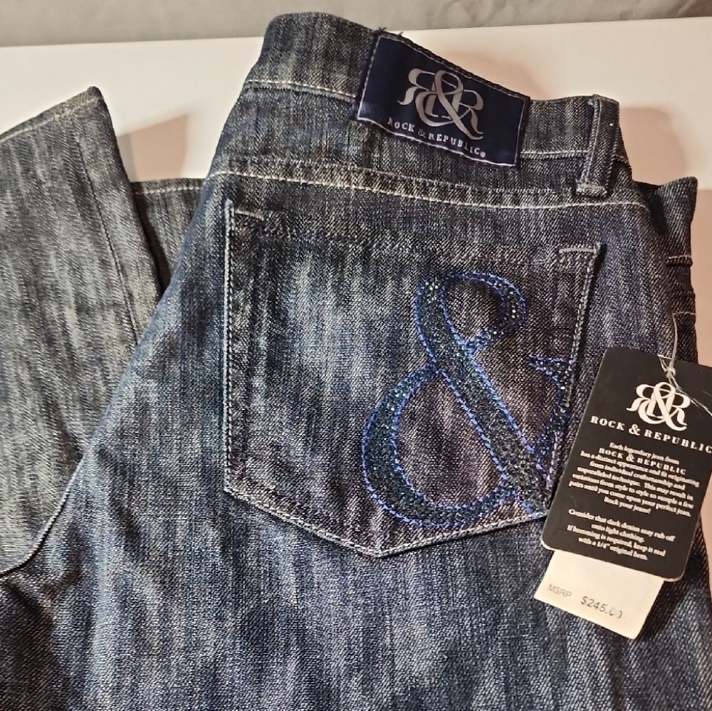 Rock & Republic NWT STELLA Straight Denim Jeans W/GEMS SIZE 29